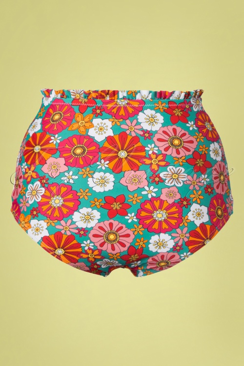 Unique Vintage - Cape May bikinibroekje met hoge taille en bloemenprint in turkoois en oranje 4