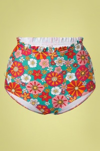 Unique Vintage - 70s Cape May Floral High Waist Bikini Bottoms in Turquoise and Orange 2
