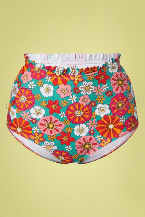 Unique Vintage - 70s Cape May Floral High Waist Bikini Bottoms in Turquoise and Orange 2