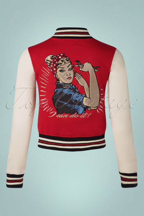 Queen Kerosin - I Can Do It College Jacket Années 50 en Rouge et Crème