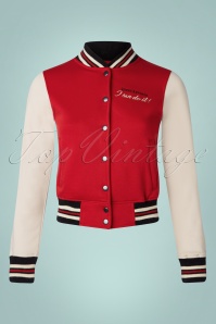 Queen Kerosin - 50s I Can Do It College Jacket in Red and Cream 2