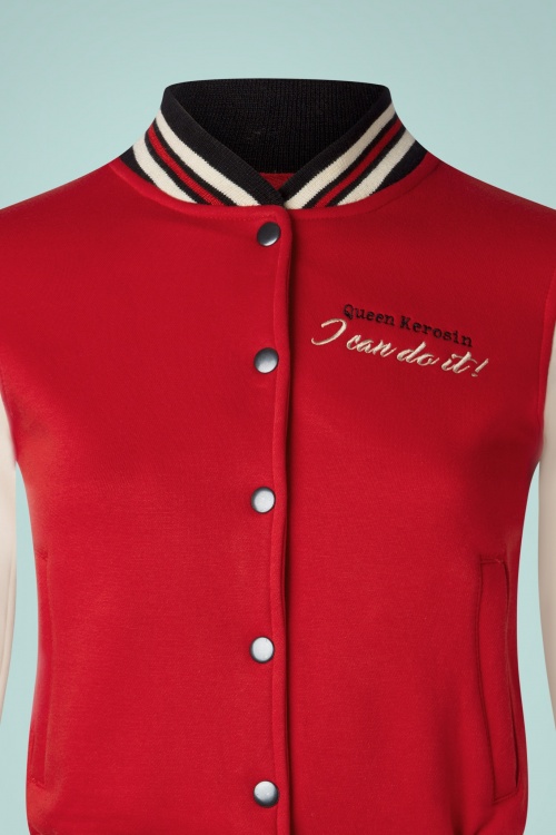 Queen Kerosin - 50s I Can Do It College Jacket in Red and Cream 3