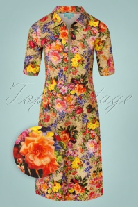LaLamour - Rose Floral Zipper Dress Années 60 en Multi