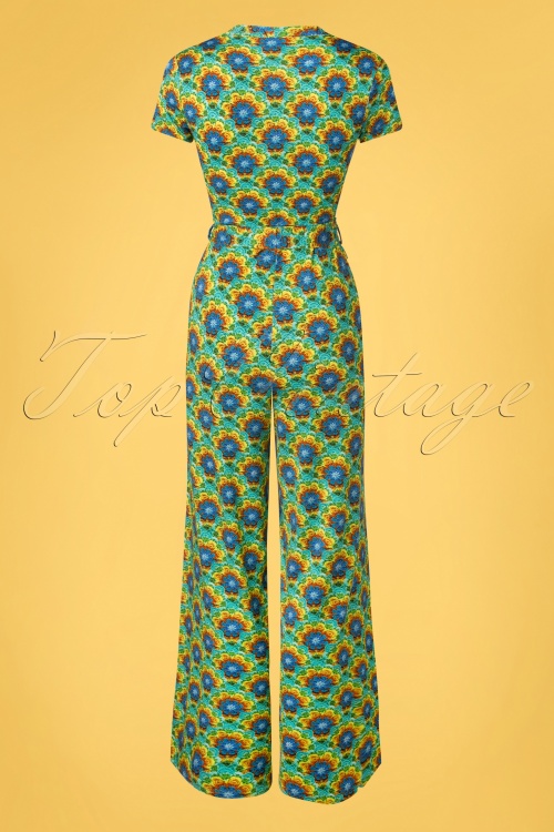 LaLamour - 70s Whitney Crochet Wrap Jumpsuit in Turquoise 4