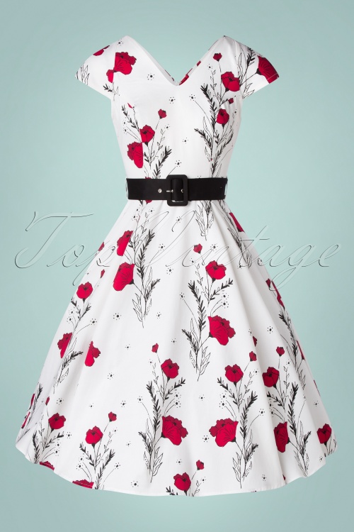 Hearts & Roses - Serina Flowers Swing Dress Années 50 en Blanc 2