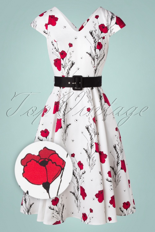 Hearts & Roses - Serina Flowers Swing Dress Années 50 en Blanc