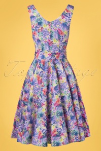 Timeless - Darla Tropical Floral Swing Dress Années 50 en Violet 6