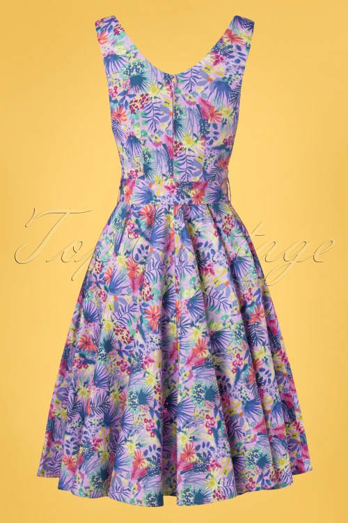 Timeless - 50s Darla Tropical Floral Swing Dress in Purple 6