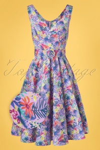 Timeless - Darla Tropical Floral Swing Dress Années 50 en Violet 2
