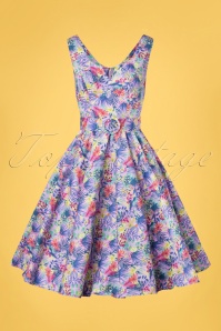 Timeless - 50s Darla Tropical Floral Swing Dress in Purple 3