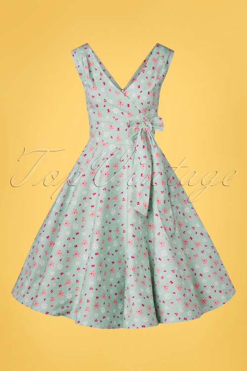 Timeless - 50s Samira Floral Swing Dress in Mint 2