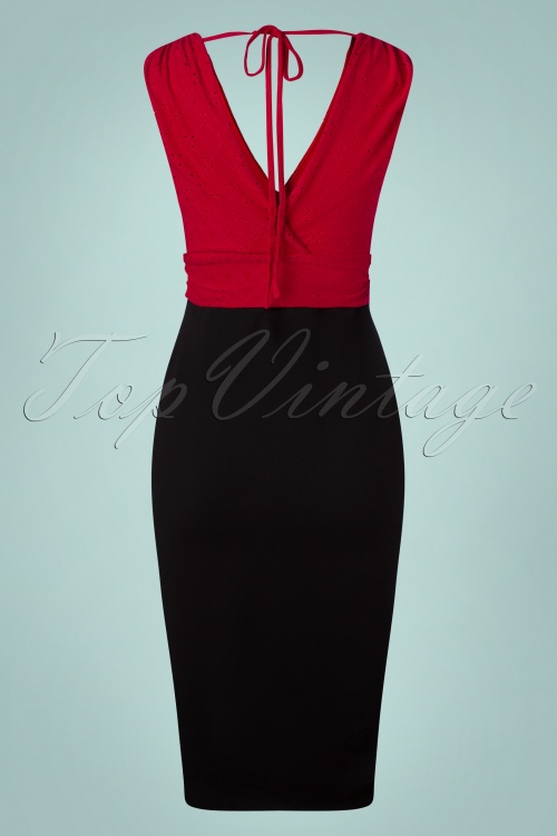 Vintage Chic for Topvintage - Marenda Broderie Pencil Dress Années 50 en Noir et Rouge 2
