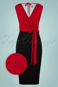 Vintage Chic for Topvintage - Marenda Bleistiftkleid mit Lochstickerei in Schwarz und Rot