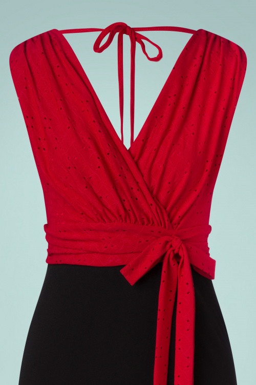 Vintage Chic for Topvintage - Marenda Broderie Pencil Dress Années 50 en Noir et Rouge 3