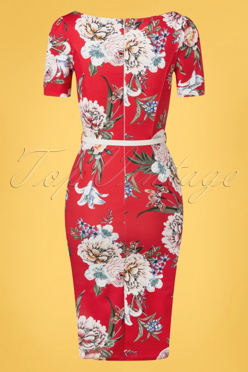 Vintage Chic for Topvintage - Ruby Floral Pencil Dress Années 50 en Rouge Pâle 2