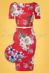 Vintage Chic for Topvintage - Ruby Floral Pencil Dress Années 50 en Rouge Pâle