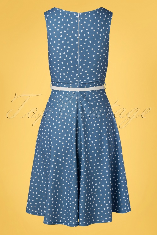 Vintage Chic for Topvintage - Hannah Hearts swingjurk in blauw en wit 4