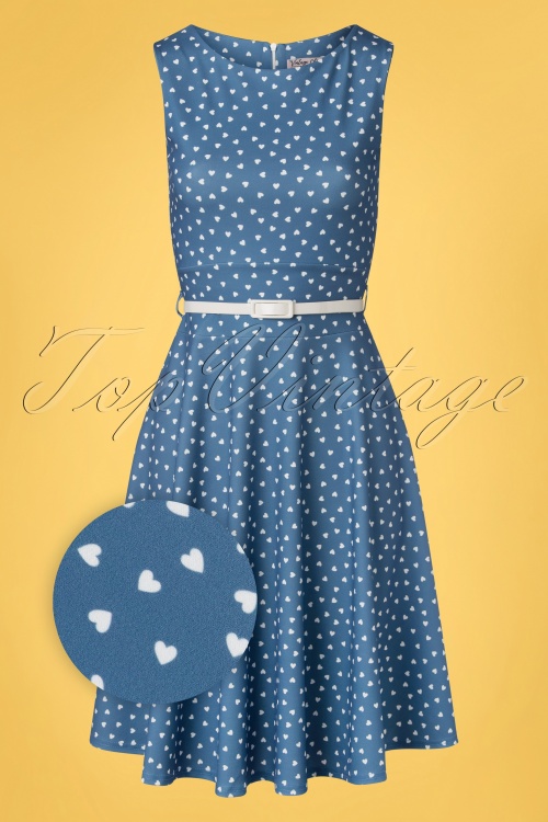 Vintage Chic for Topvintage - Hannah hearts pencil jurk in blauw en wit