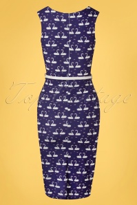 Vintage Chic for Topvintage - Sira Swan Pencil Dress Années 50 en Bleu Marine 4