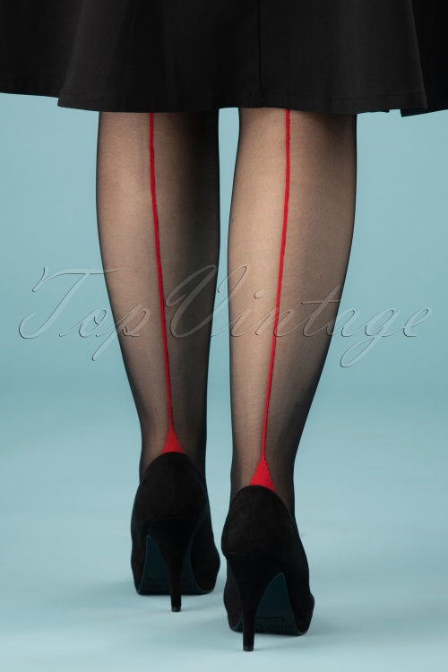 Scarlet - Klassieke Seamer-panty in zwart met rode naad 2