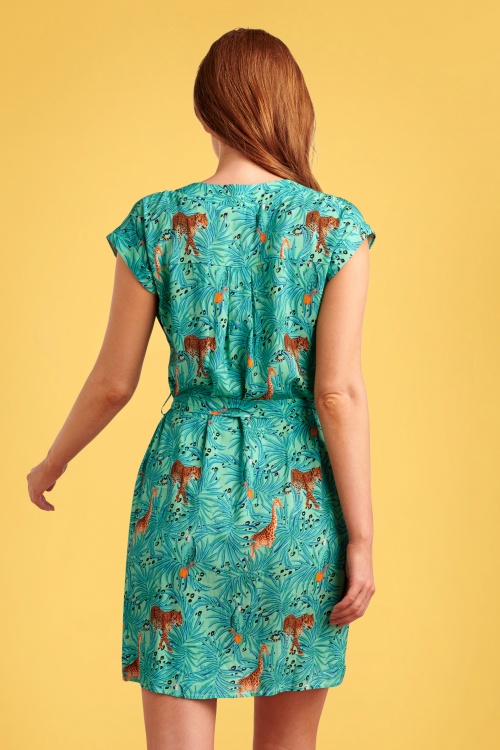 Smashed Lemon - 60s Alicia Animal Dress in Turquoise 3
