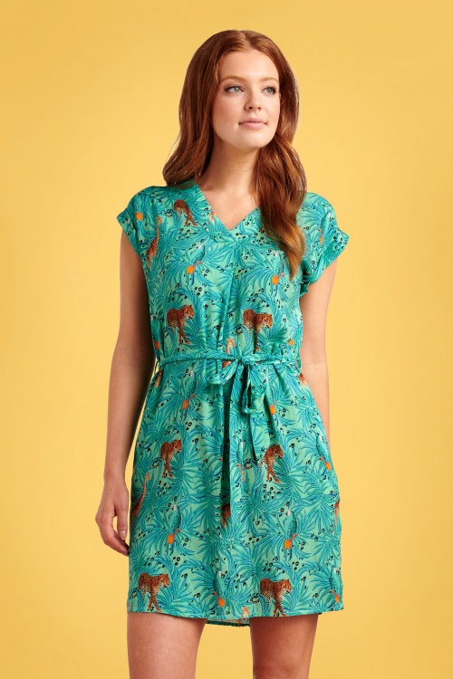 Smashed Lemon - 60s Alicia Animal Dress in Turquoise 2