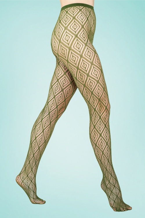 Peppery Panty - The Dynamic Open Patterned Tights in Natural Green