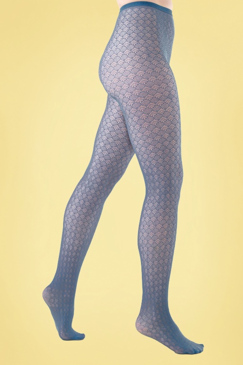 Peppery Panty - The Sea Shells Open Patterned Tights in Pacific Blue