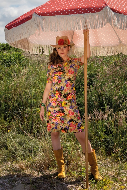 LaLamour - Rose Floral Zipper Dress Années 60 en Multi 2