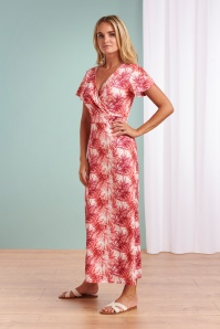 Smashed Lemon - 70s Frenny Palm Maxi Dress in White and Pink 3