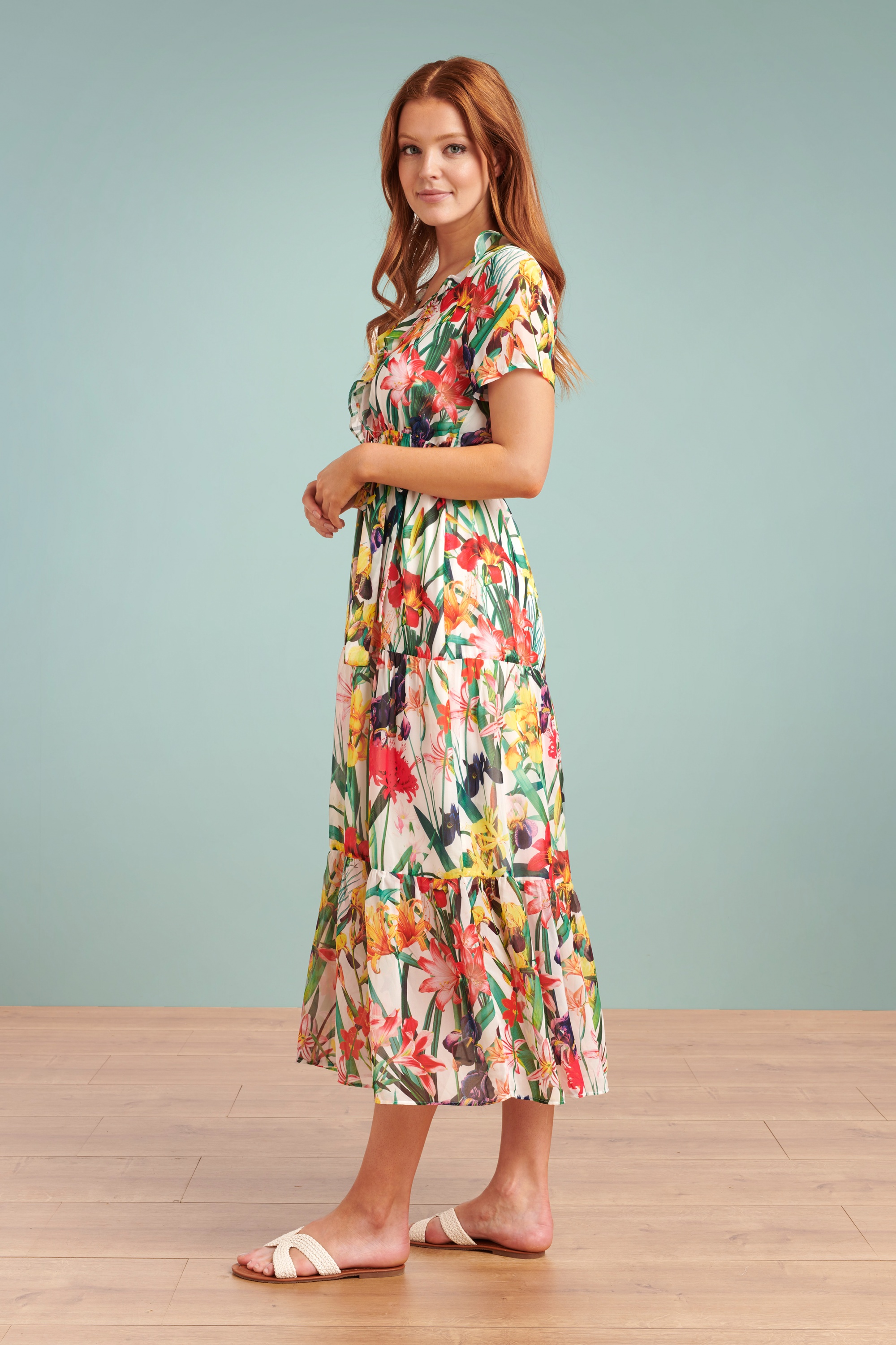 Smashed Lemon - Milene maxi-jurk met bloemen in wit en multi 3