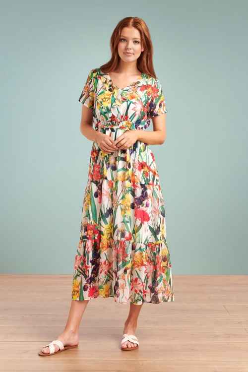 Smashed Lemon - Milene maxi-jurk met bloemen in wit en multi