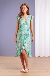 Smashed Lemon - Gilly Floral Midaxi Dress Années 60 en Turquoise
