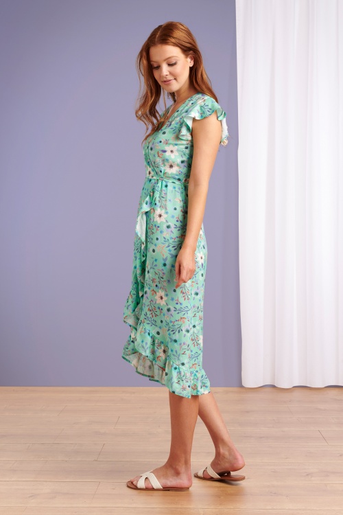 Smashed Lemon - 60s Gilly Floral Midaxi Dress in Turquoise 2