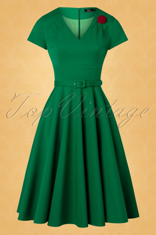Vintage Diva  - The Anne-Lee Swing Dress in Emerald Green 4