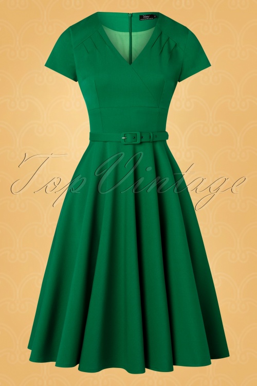 Vintage Diva  - De Anne-Lee swing jurk in smaragdgroen 3