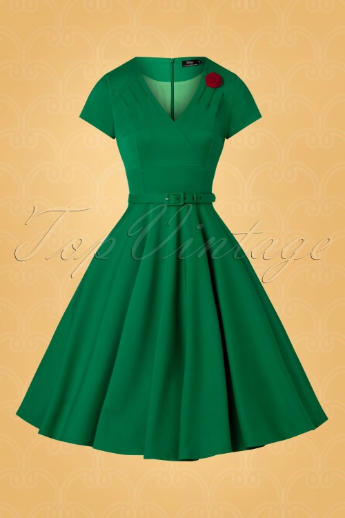 Vintage Diva  - De Anne-Lee swing jurk in smaragdgroen 5