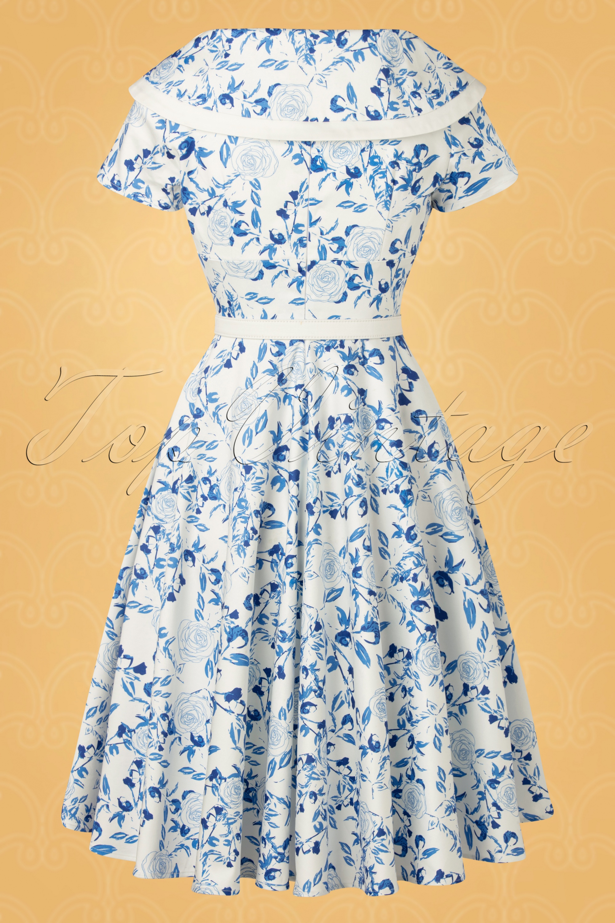 Vintage Diva  - De Greta Floral swing jurk in wit 10