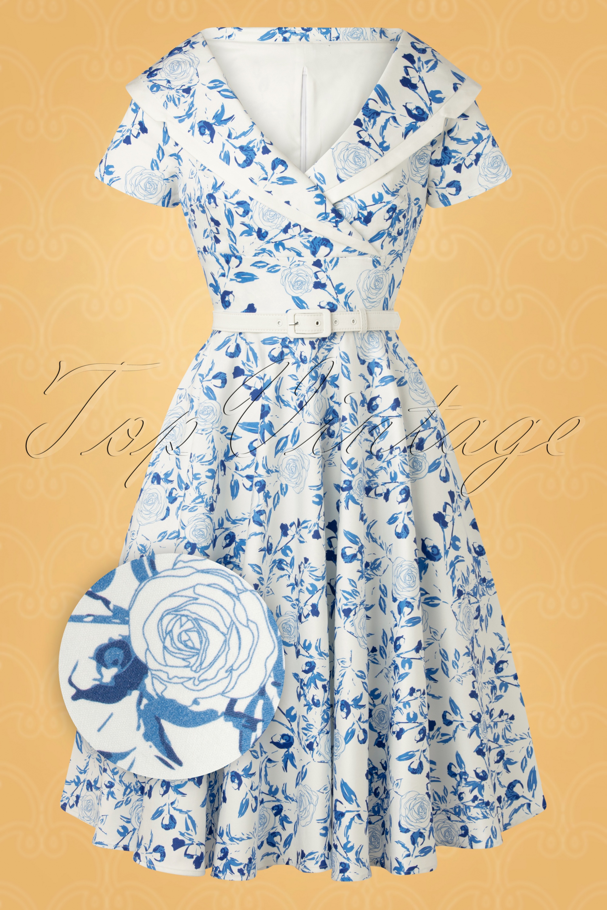 Vintage Diva  - De Greta Floral swing jurk in wit 4