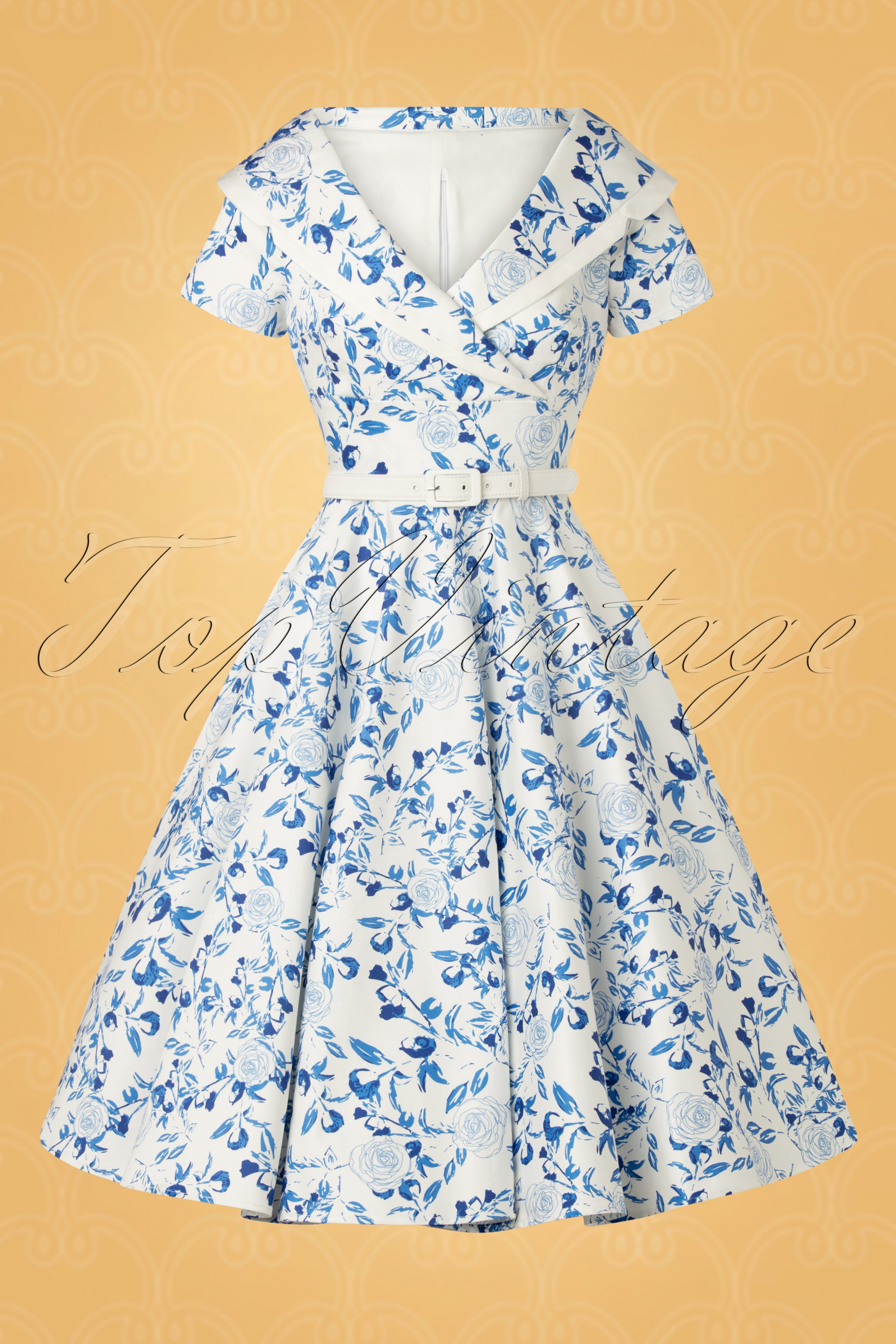 Vintage Diva  - De Greta Floral swing jurk in wit 5