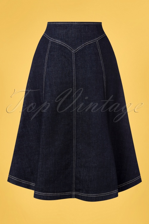 Queen Kerosin - 50s Western Denim Swing Skirt in Dark Blue Wash 2