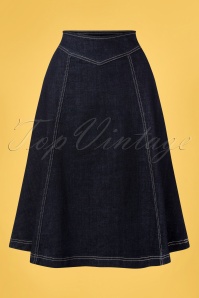 Queen Kerosin - 50s Western Denim Swing Skirt in Dark Blue Wash