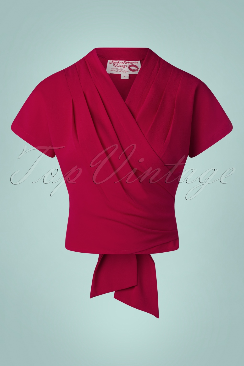50s Darla Short Sleeve Wrap Blouse in Red