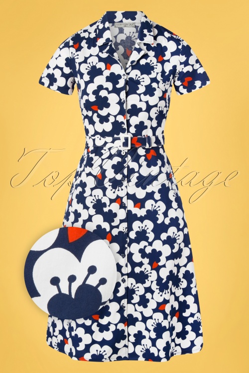Mademoiselle YéYé - City Trip blouse-jurk in bloemen wolkenblauw
