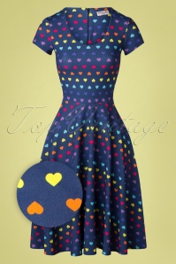 Vintage Chic for Topvintage - Amor Hearts swingjurk in marineblauw