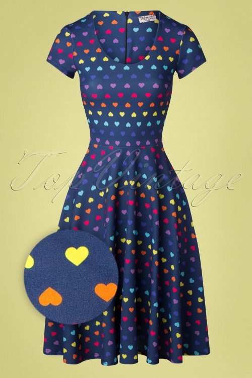 Vintage Chic for Topvintage - Amor Hearts Swing Dress Années 50 en Bleu Marine