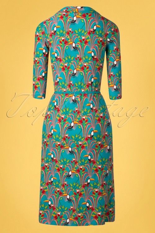 Bakery Ladies - 60s Tulsa Tucan 3/4 Sleeves Polo Dress in Capri Teal 2