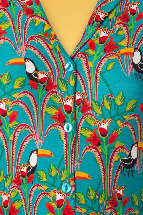 Bakery Ladies - 60s Tulsa Tucan 3/4 Sleeves Polo Dress in Capri Teal 4