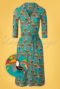 Bakery Ladies - Tulsa Tucan 3/4 Sleeves Polo Dress Années 60 en Bleu Capri