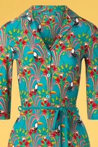 Bakery Ladies - Tulsa Tucan 3/4 Sleeves Polo Dress Années 60 en Bleu Capri 3